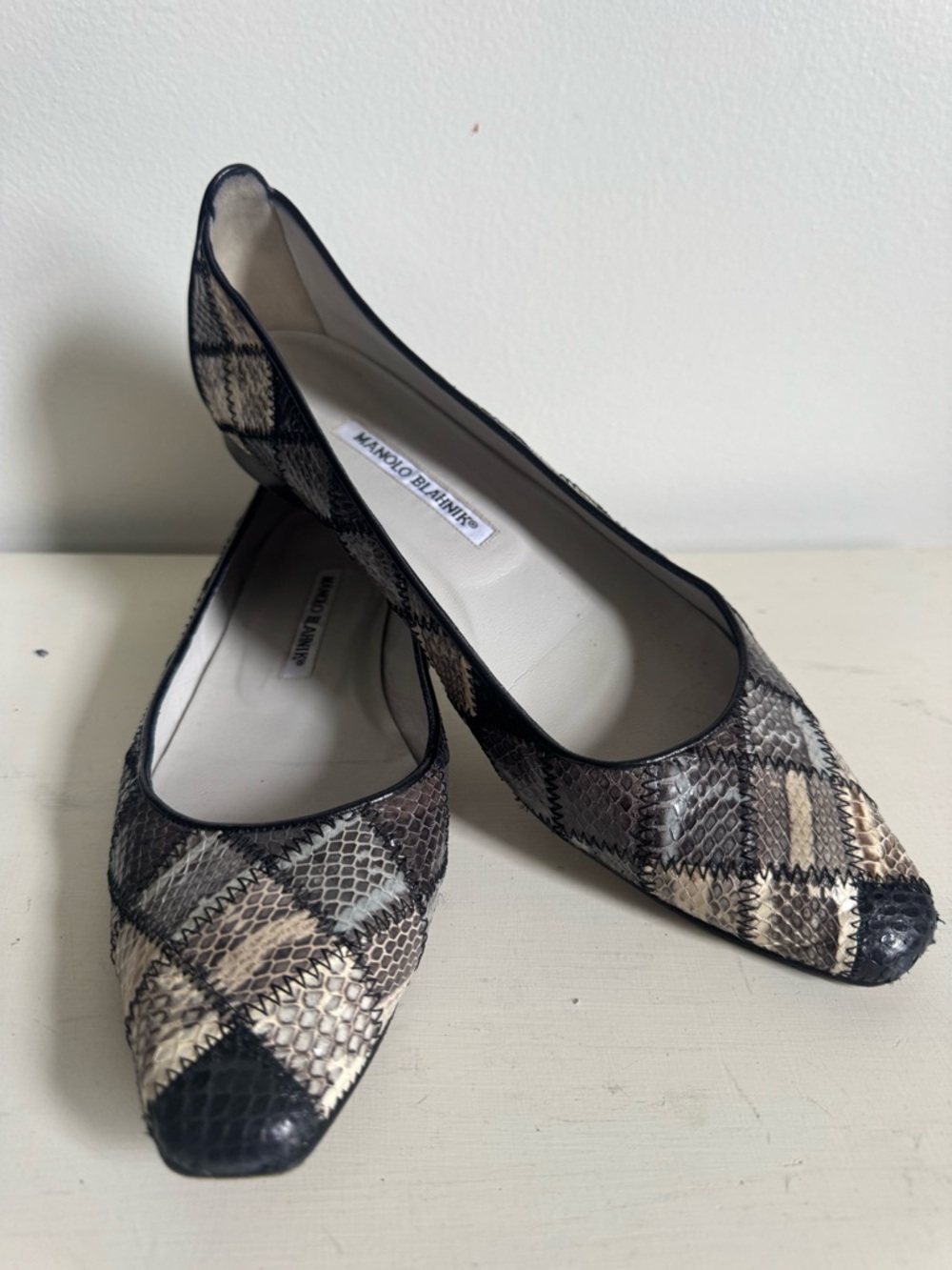 Vintage Manolo Blahnik patchwork snake skin patchwork flat 40